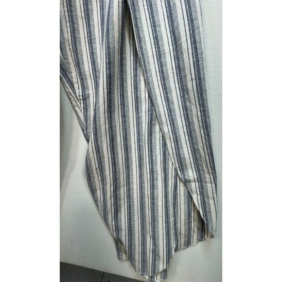 Cal 1850 Womens Striped Linen Blend XL Wide-Leg Pants With Overlap Design - Picture 4 of 14